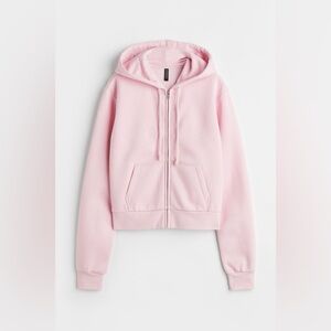 h&m cropped pink zip up hoodie